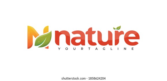 N with leaf for nature logo design