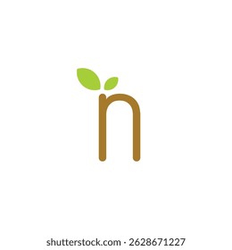 N Leaves Logo Simple Design. N Icon Nature Vector