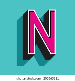 N letter of 3d vector illustrated relief retro font with shadow