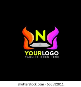 N letter abstract power vector logo. Identity template concept illustration. Flag business sign.  Flame fire icon. Gas insignia. Design element.