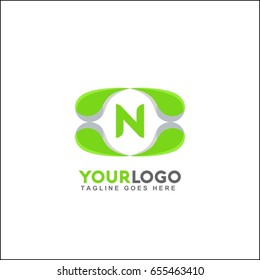 N letter abstract round tech logo design template. Vector green sport creative symbol.