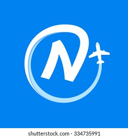 N letter with airline and plane. Vector design template elements for your application or corporate identity.