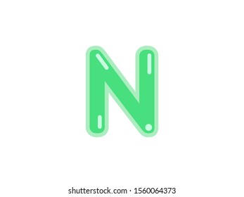 N letter alphabet green candy jelly glossy vector isolated on white background 