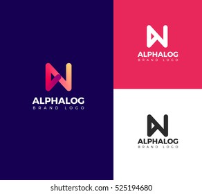 N Letter Alphabet logo in color, black and white