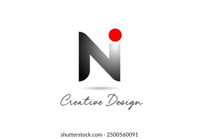 N letter alphabet logo icon design in black grey gradient color with red dot circle for company and business