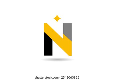 N letter alphabet logo icon design with yellow star and black color for business and company