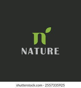 N letter or alphabet nature logo, leaf, oak, olive and tree symbol icon design abstract line, branch leaves, organic products business logotype, grow botanic. Vector modern green isolated illustration