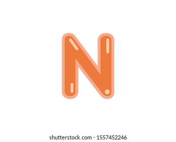 N letter alphabet orange candy jelly glossy vector isolated on white background 