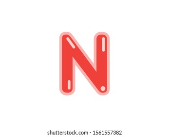 N letter alphabet red candy jelly glossy vector isolated on white background 