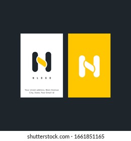 N letter alphabet rounded design abstract logo with business card template