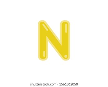 N letter alphabet yellow gold amber candy jelly glossy vector isolated on white background 