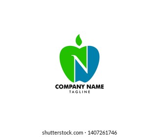 N letter apple logo design vector illustration