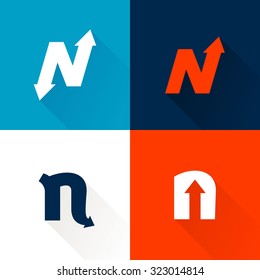 N letter with arrows set. Vector design template elements for your application or corporate identity.