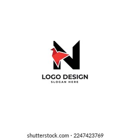 N Carta con el logotipo abstracto de pájaro Ilustración vectorial de diseño