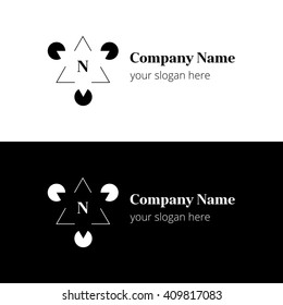 N letter black and white business logo icon design template. Vector with triangles and two color backgrounds.