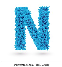 N letter. Blue font vector element isolated on white.