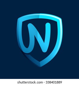 N letter with blue shield. Vector design template elements for your application or corporate identity.