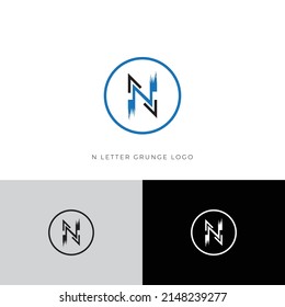 N letter brush grunge designed using black and blue color logo icon simple and clean