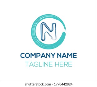 N letter Brush Stroke Logo Design With Circle Brush vector template
