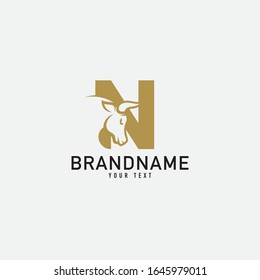 N letter with bull horn logo initial logotype icon vector in elegant simple style