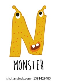 N letter cartoon character cute monster vector illustration