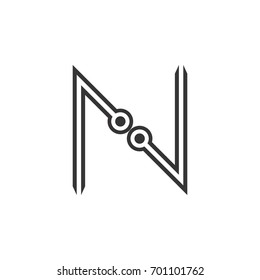 N letter with circle connection modern technology logo design vector