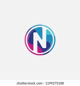 N letter circle logo . N icon flat design with colorful concept