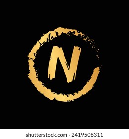 N letter in circle shape luxury gold color monogram design vector eps