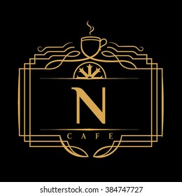 N letter coffee vector logo template (sign, symbol, emblem, ornament)