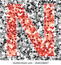 N letter color distributed circles dots illustration