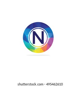 N Letter colorful logo in the hexagonal. Polygonal letter N