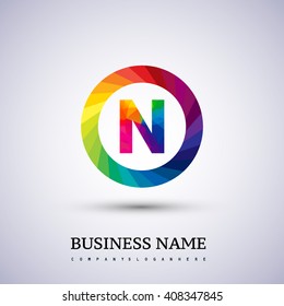 N letter colorful logo polygonal style isolated in the circle shape. Vector design template elements for your application or company identity.
