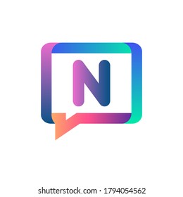 N letter colorful on rectangle chat icon logo.N chat logo minimalist template using modern and gradient style.N letter logo.N letter chat logo