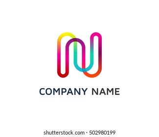 N Letter Colorful Rainbow Line Multiply Logo Design Template