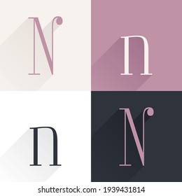 N letter condensed serif font set. Perfect to use in elegant branding, luxury logo, wedding invitation, classic layout and more.