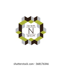 N letter cubes, geometric vector logo template (sign, symbol, emblem, ornament)