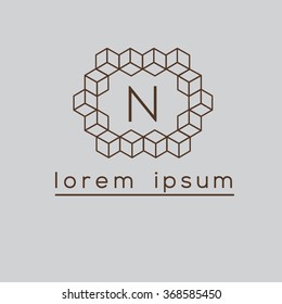 N letter cubes, geometric vector logo template (sign, symbol, emblem, ornament)