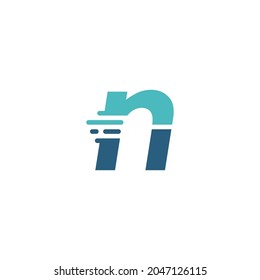 N Letter Dash Lowercase Tech Digital Fast Quick Delivery Movement Blue Logo Vector Icon Illustration