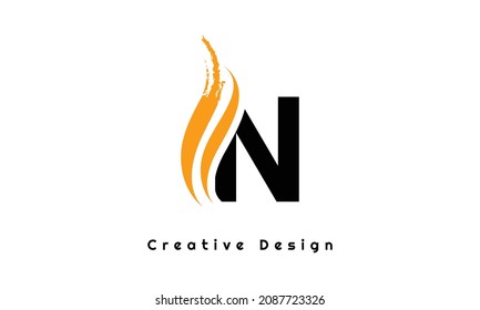 N Letter Design Brush Paint Stroke. Letter Logo with Black Paintbrush Stroke.