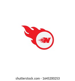 N Letter Design Vector with fire. 