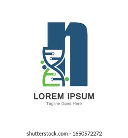 N letter with DNA logo creative design template