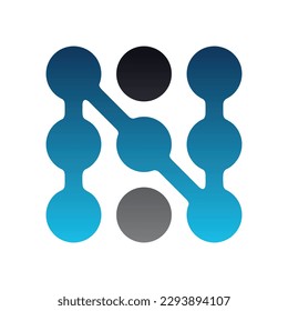 N letter dots technology logo