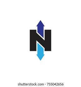 N letter with up and down arrow logo design vector