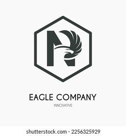 N Letter with Eagle Wings Icon Logo Idea Template. Eagle Head Classic Business Logo Concept