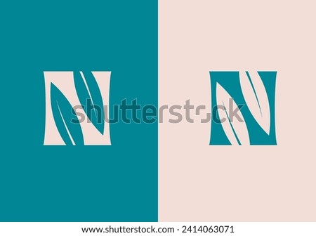 N letter eco logo, negative space volume icon letter N leave logo design element letter n leaf logo
