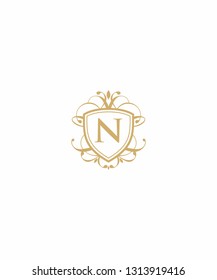 N Letter With Elegant Shield Logo Icon 001