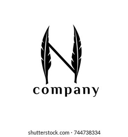 N letter feather vector logo design template