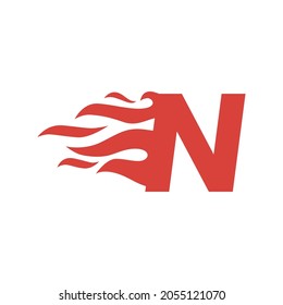 n letter fire flame hot uppercase logo vector icon illustration