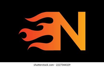 N diseño del logotipo del incendio de una letra en un degradado de color vibrante aislado en . gráfico de identidad de alfabeto
 abstracto de símbolos de signo de monograma ilustrador vectorial
