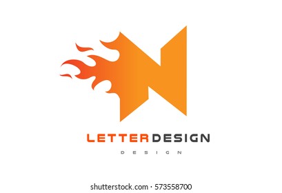 N Letter Flame Logo Design. Fire Logo Lettering Concept Vector.